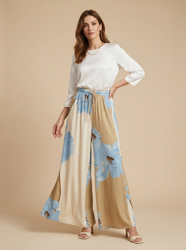 Pantaloni largi cu imprimeu floral în acuarelă — Italia