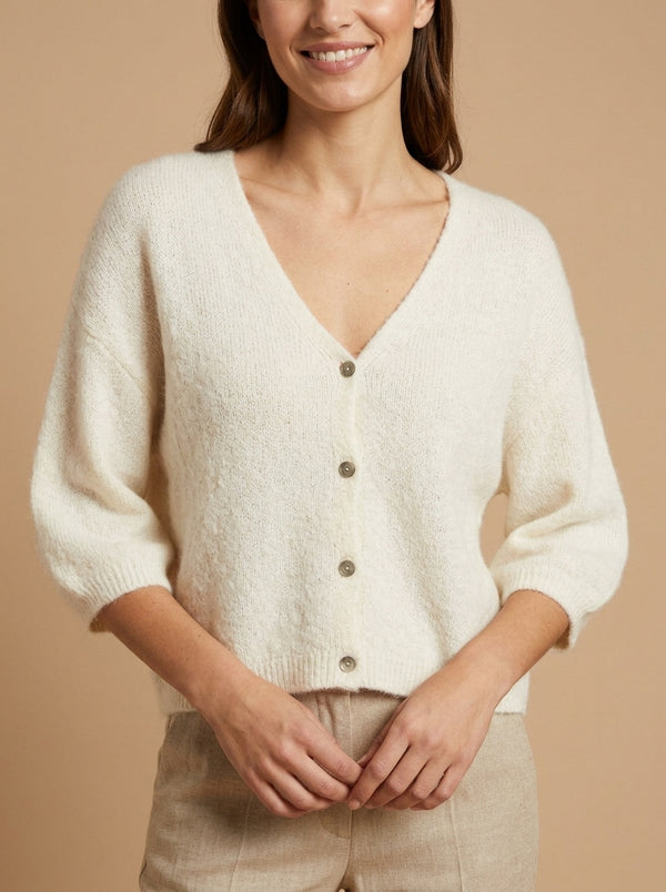 Cardigan tricotat de damă de culoarea laptelui