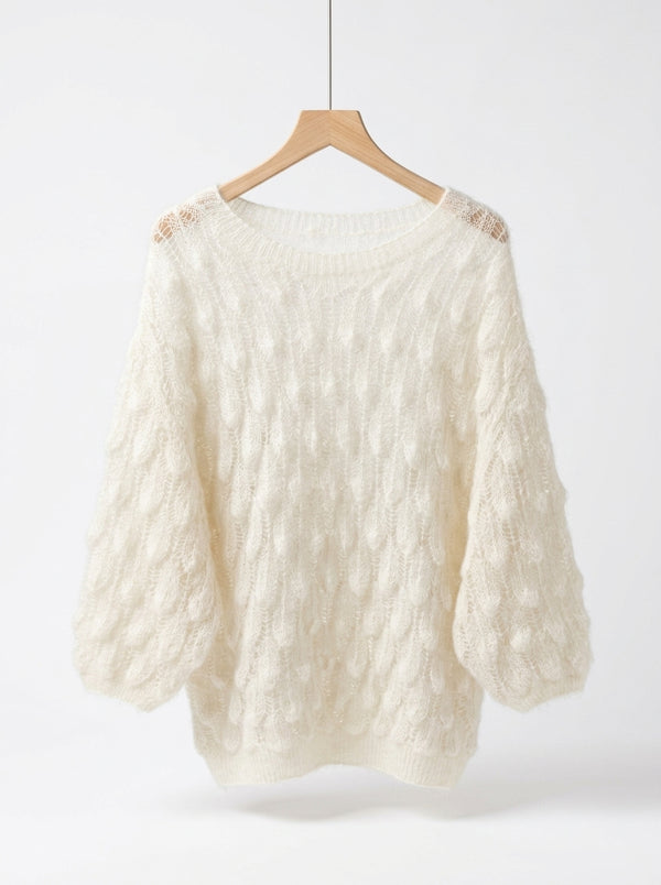 Pulover ajurat din mohair cu tricotaj texturat